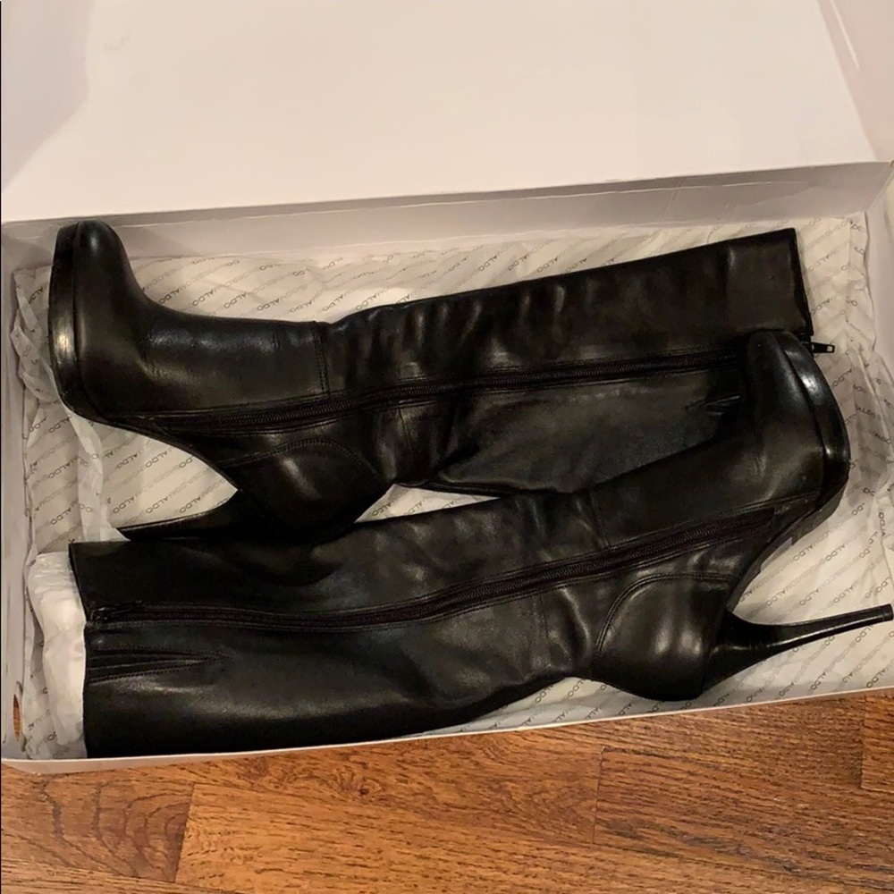 Aldo black leather heel boots